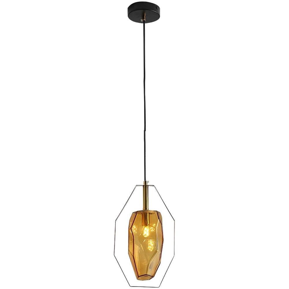 Nordic Yellow Glass Shades Pendant Lights Electroplated Metal Ceiling Light