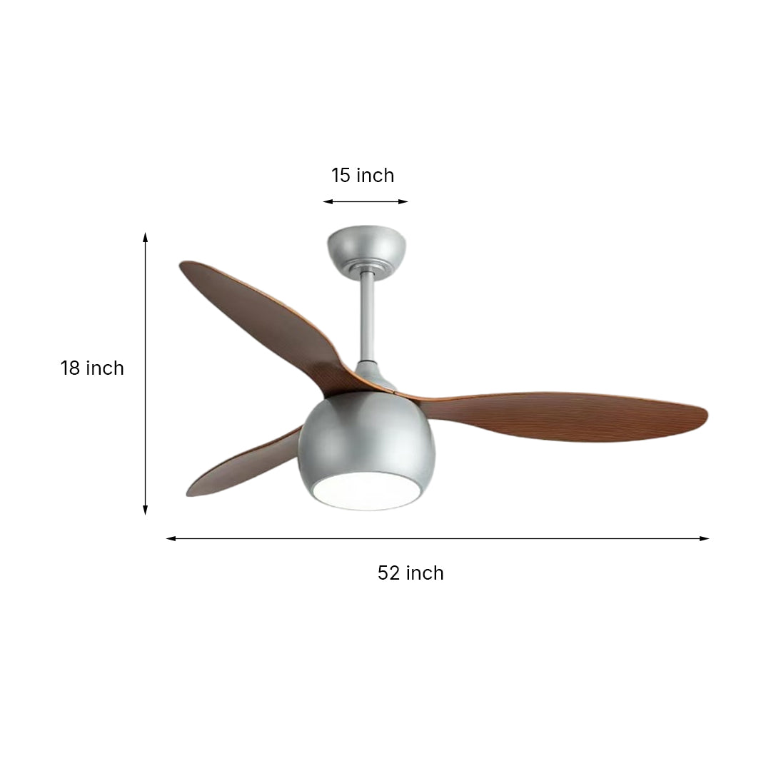Silver Ceiling Fan with Light Wood Grain LED Fan Light