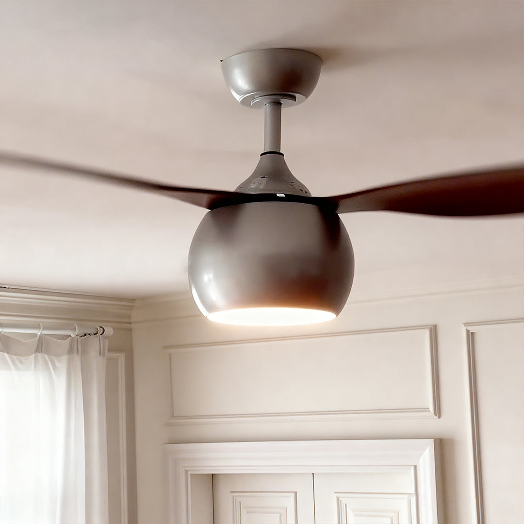 Silver Ceiling Fan with Light Wood Grain LED Fan Light