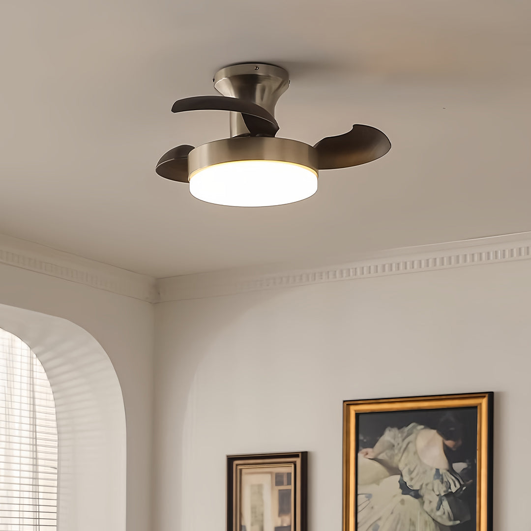 Silver Ceiling Fan with Light French Retro Hardware 3-Blade Fan Lamp