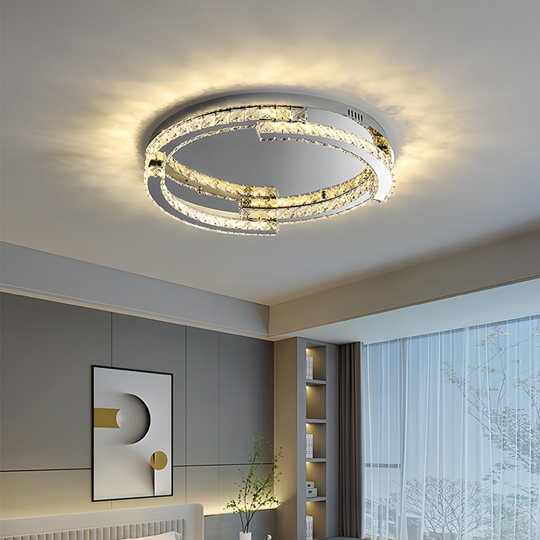 Silver Flush Mount Ceiling Light Italian LED Round Crystal Light
