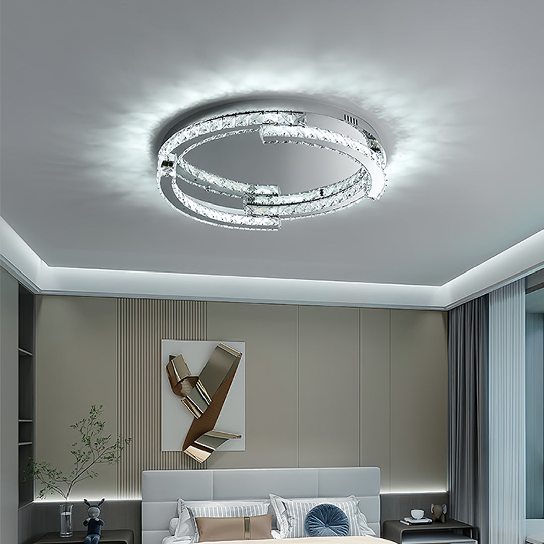 Silver Flush Mount Ceiling Light Italian LED Round Crystal Light