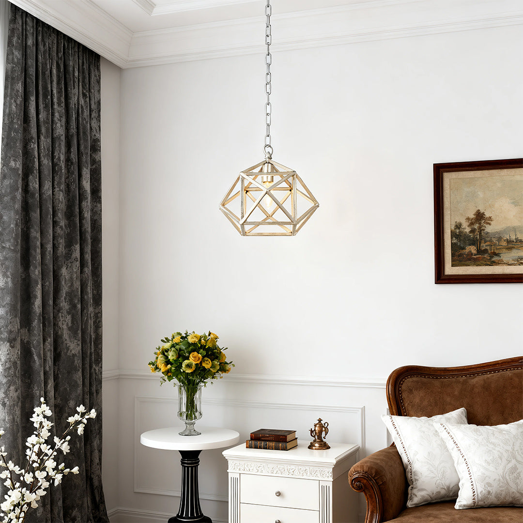 Gold Metal Pendant Light Adjustable Chain Chic Geometric Ceiling Light