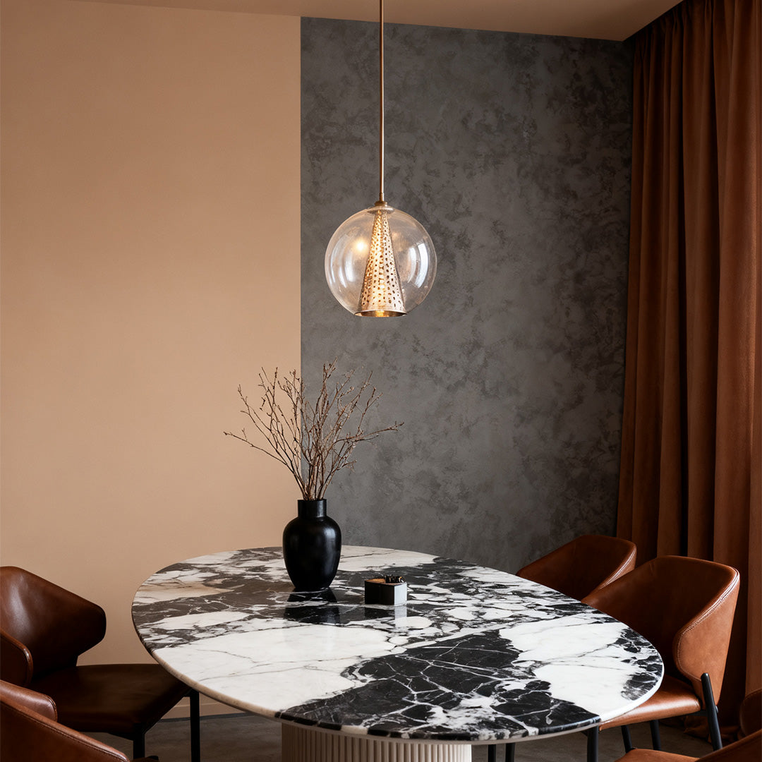 Glass Ball Pendant Lights Perforated Metal Cone Chic Ceiling Light