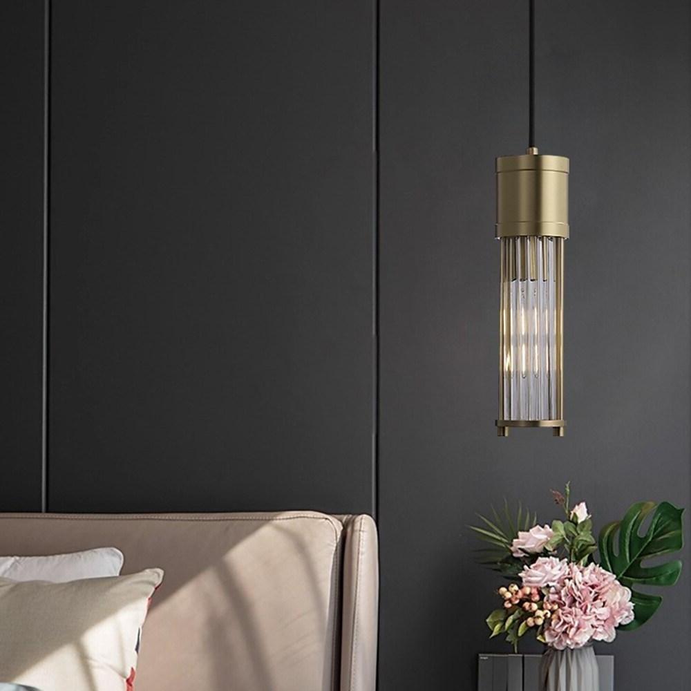 Gold Cylinder Pendant Light Modern LED Crystal Ceiling Light