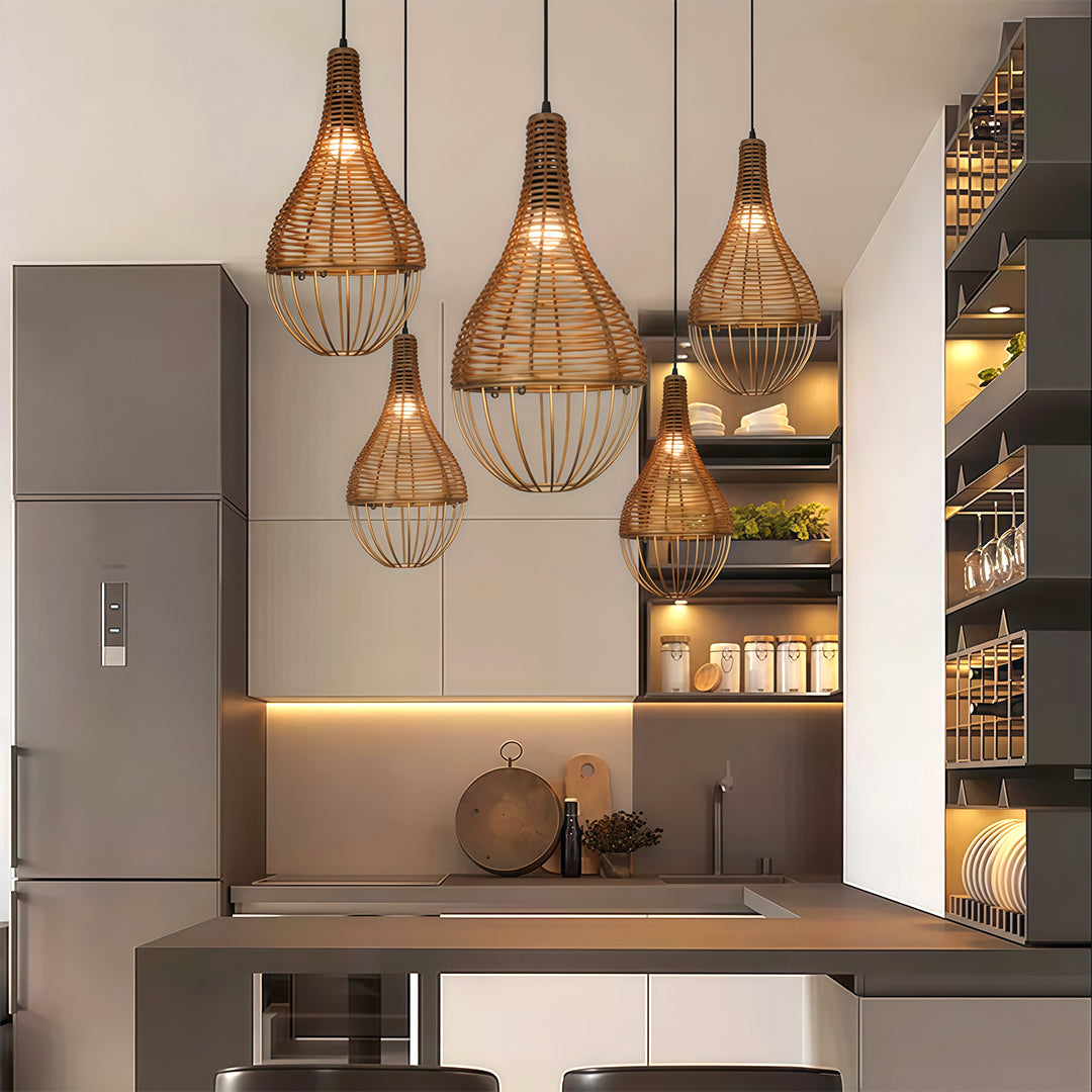 Pendant Rattan Light Shade Retro Industrial Ceiling Light