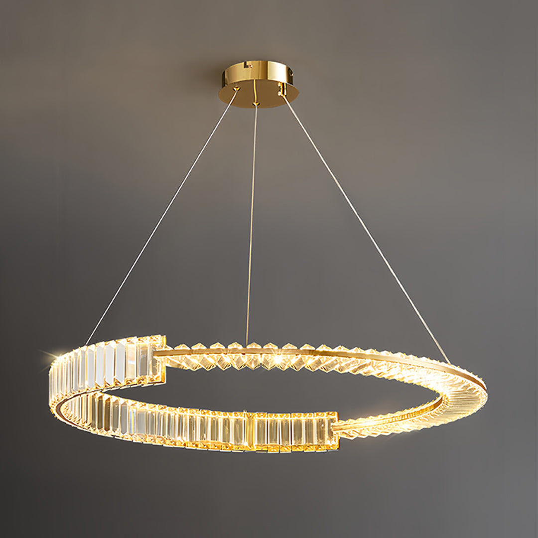 Gold Crystal Chandelier Dimmable LED Modern Ring Ceiling Light