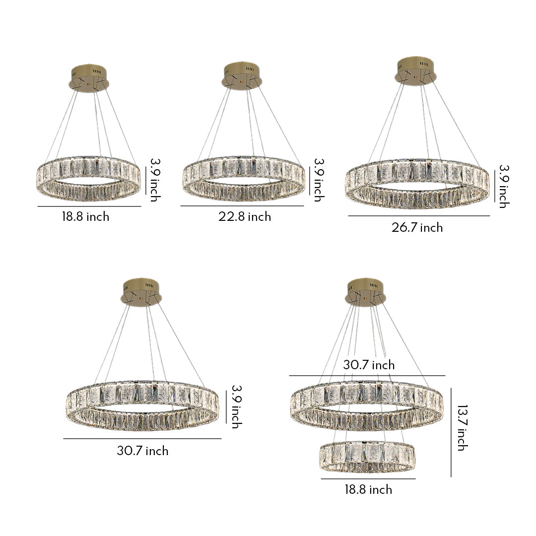 LED Ring Chandelier Stainless Steel Crystal Ceiling Lights