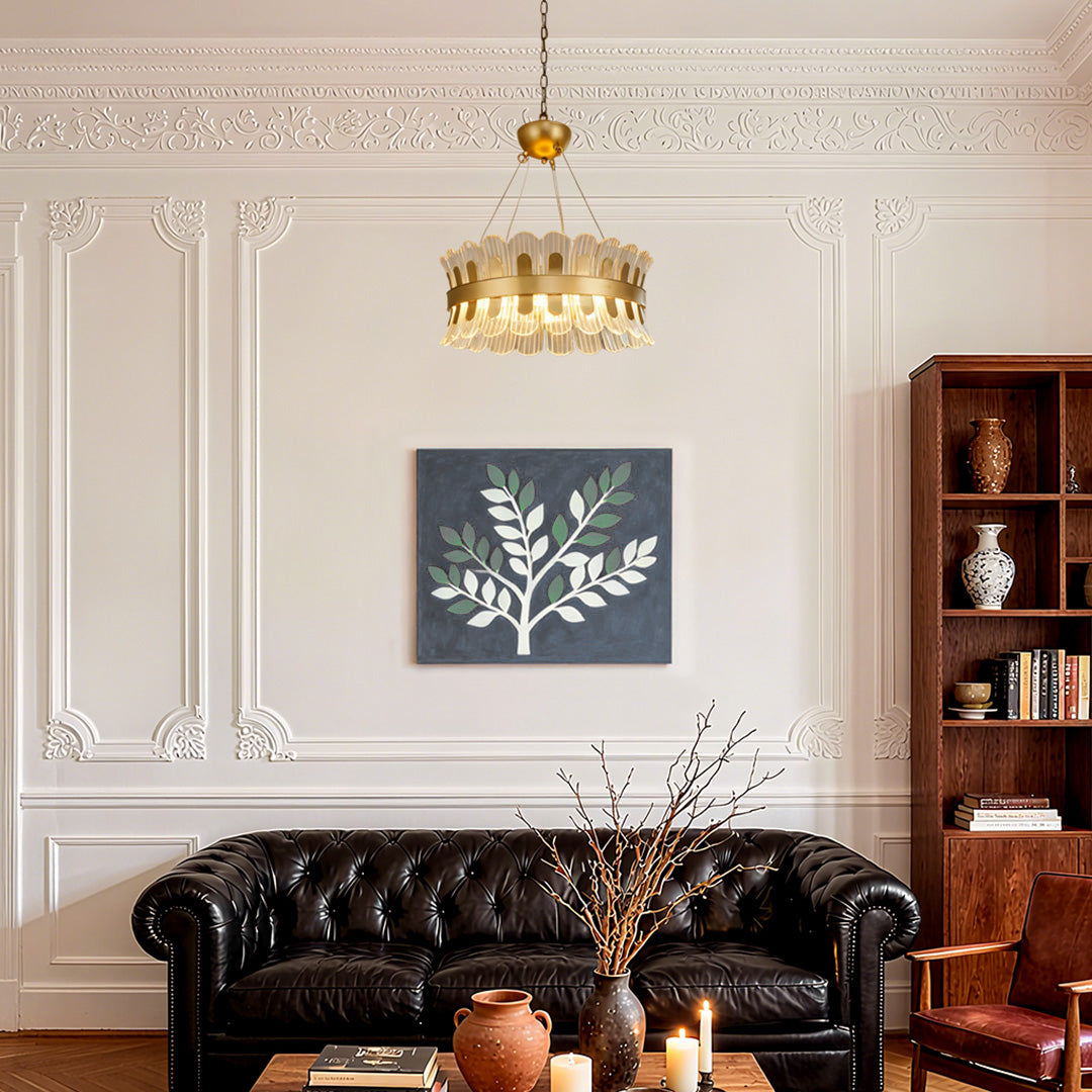 Gold Light Chandelier Round LED Luxury Adjustable Ceiling Light