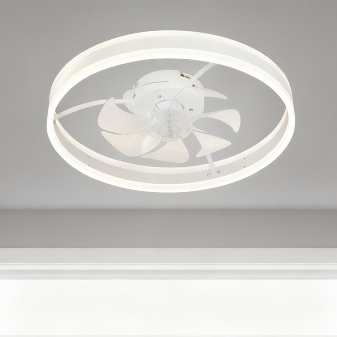 Modern White Ceiling Fan with Light Round Ring White Plastic Lamp