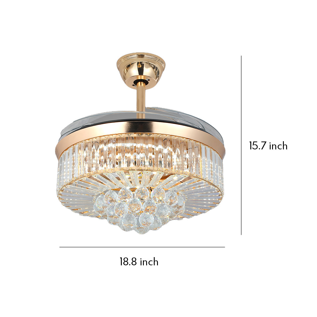 Crystal Ceiling Fans with Lights European Style Gold Iron Luxury Fan