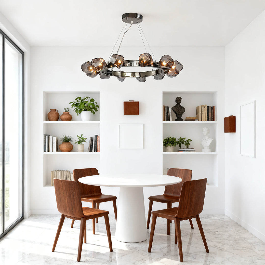 Black Round Chandelier with Geometric Glass Shades Ceiling Light