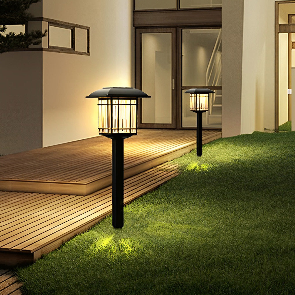 2-PCS Solar Outdoor Lawn Lights Vintage Square Waterproof Lamp