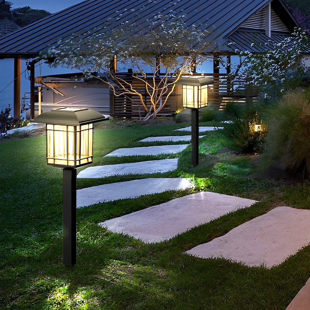 2-PCS Solar Outdoor Lawn Lights Vintage Square Waterproof Lamp