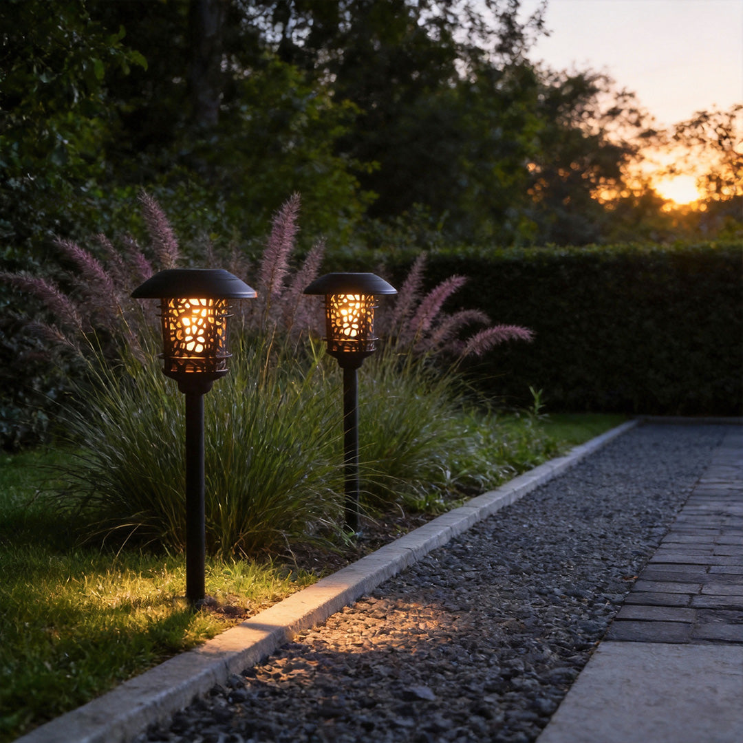 Solar Path Lighting LED Modern Waterproof Hollow Flame Flicker Light