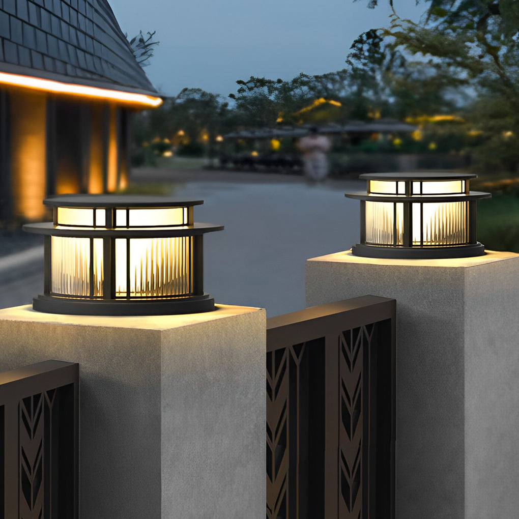 Pillar Solar Light Round Waterproof LED Black Modern Light
