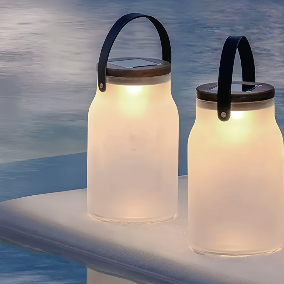 Solar Powered Camp Lantern Waterproof Teak Handle Light