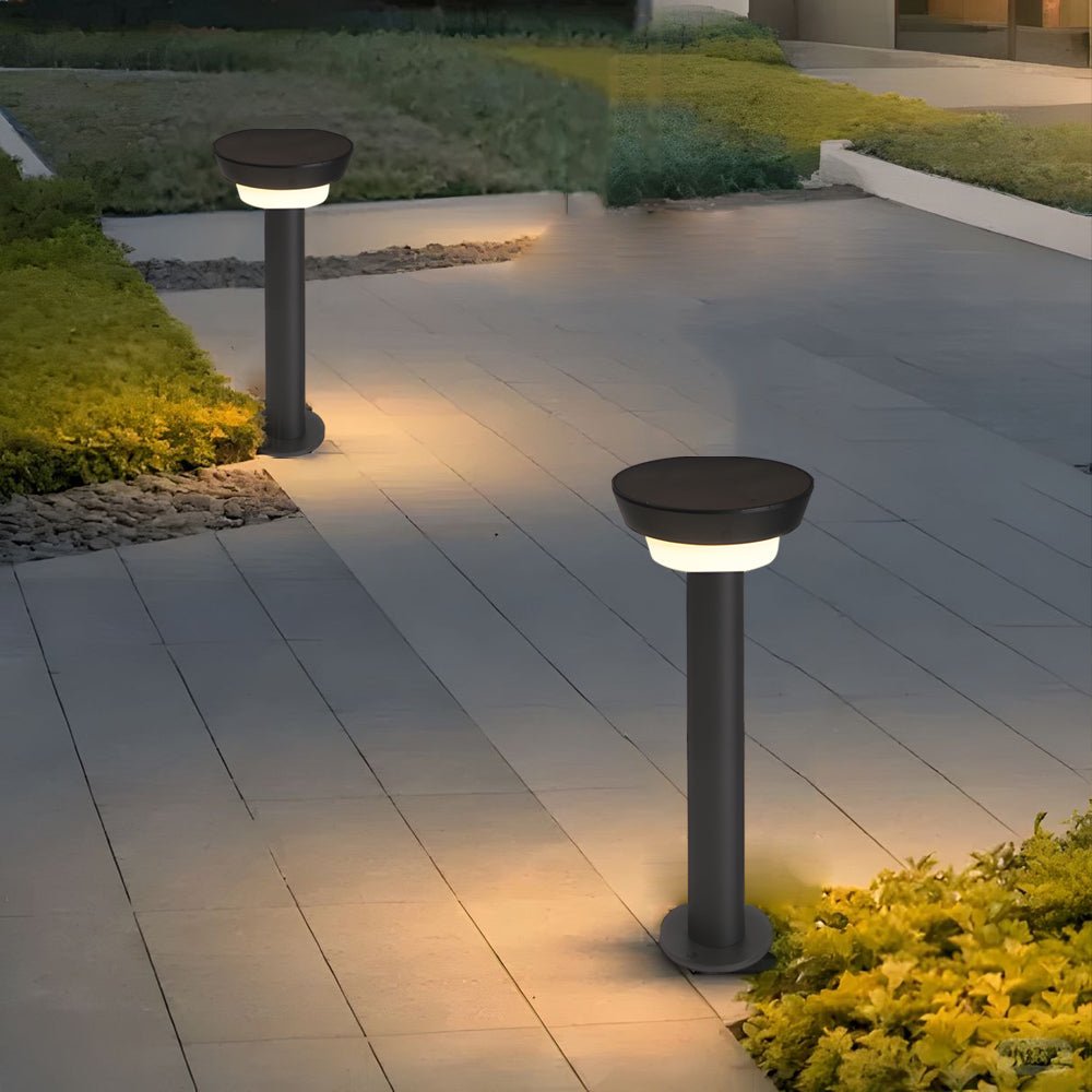 Solar Powered Garden Path Lights Black Cylindrical Light