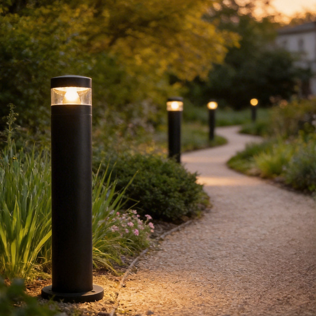 Solar Powered LED Bollard Lights Black Waterproof LED Landscape Light