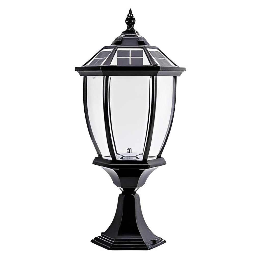 Solar Powered Pillar Lights Black Vintage Outdoor Light