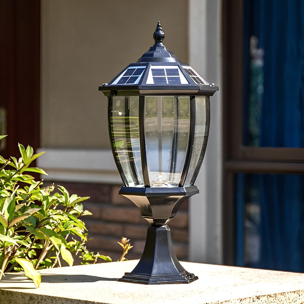 Solar Powered Pillar Lights Black Vintage Outdoor Light