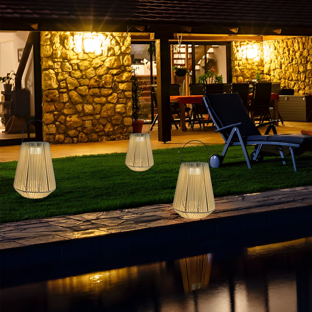 Solar Powered Rope Lantern Portable Handwoven LED Light