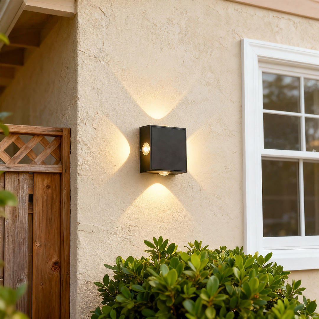 Black Outdoor Sconce Light LED Waterproof Square Quad-Sided Lamp