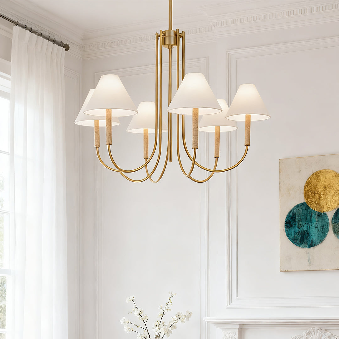 Cloth Shade Chandelier Gold Fabric Ceiling Light