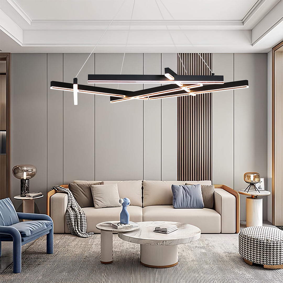 Black Metal Chandelier Modern Geometric Shape LED Ceiling Light