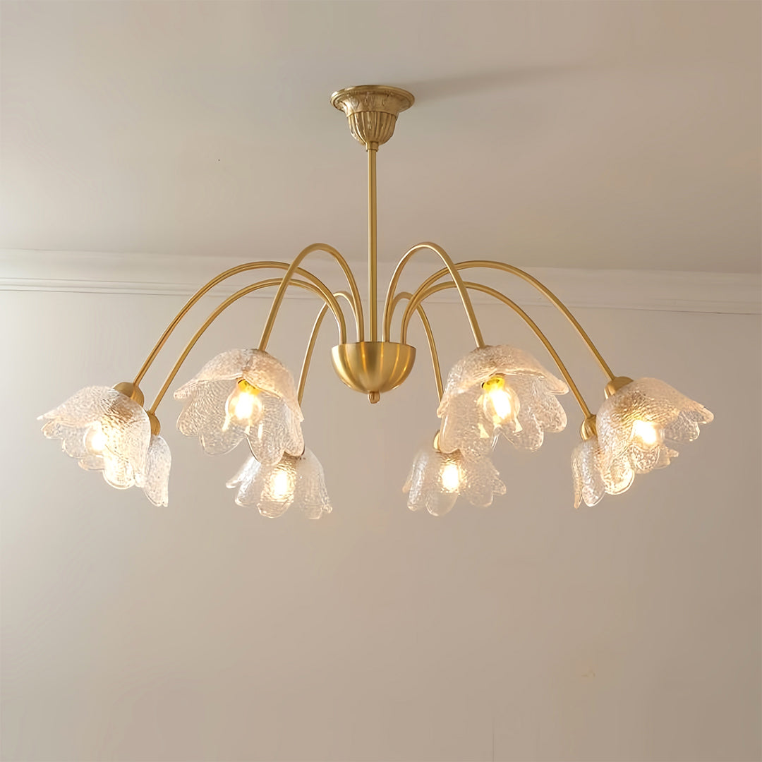 Glass Shades Chandelier Flower Shaped French Style Clear Ceiling Light