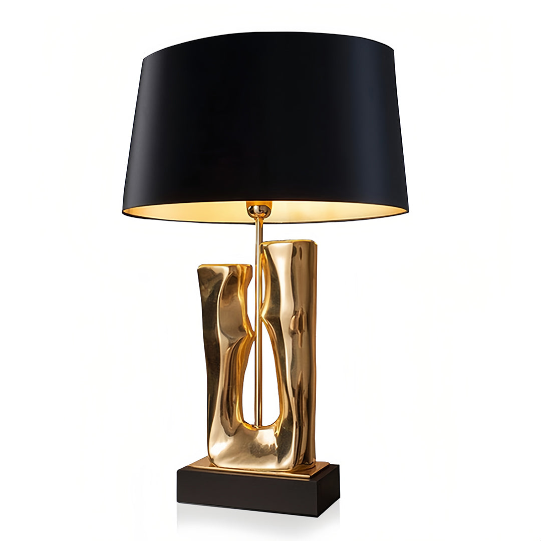 Gold and Black Table Lamp Sculptural Base Elegant Drum Shade Lamp