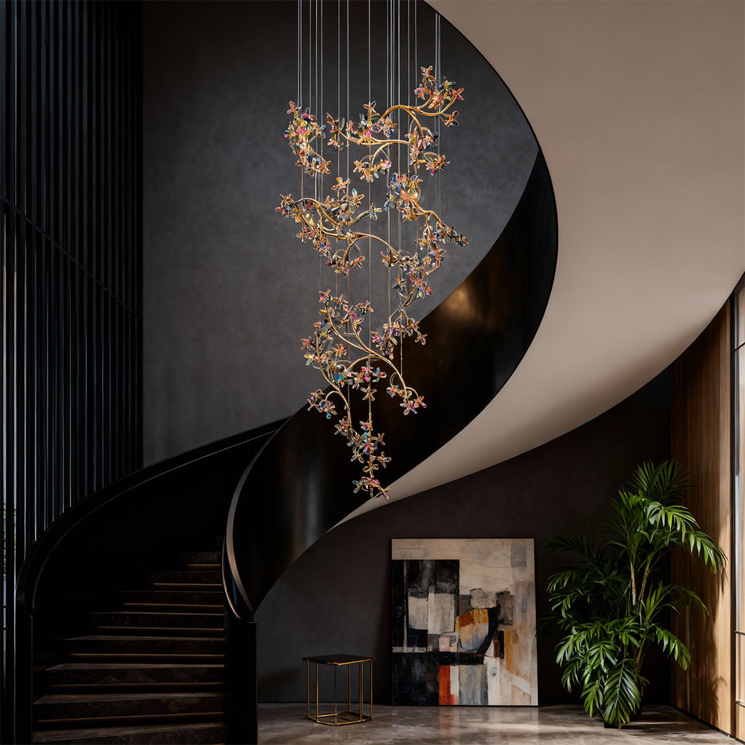 Modern Staircase Chandelier Crystal Hollow Rotating Ceiling Light