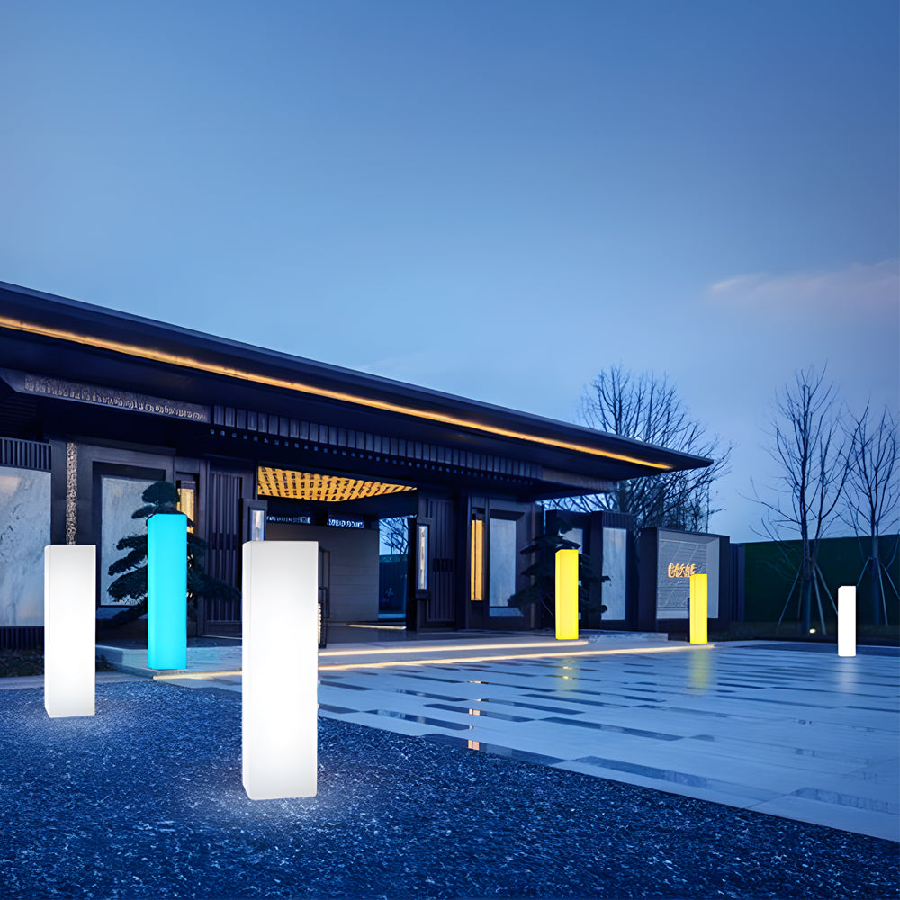 Square Floor Lamp with Glowing White Shade Landscape Light
