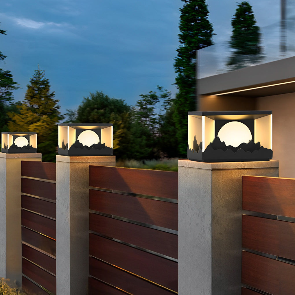 Square Outdoor Pillar Lights Modern Mountain Design LED Light