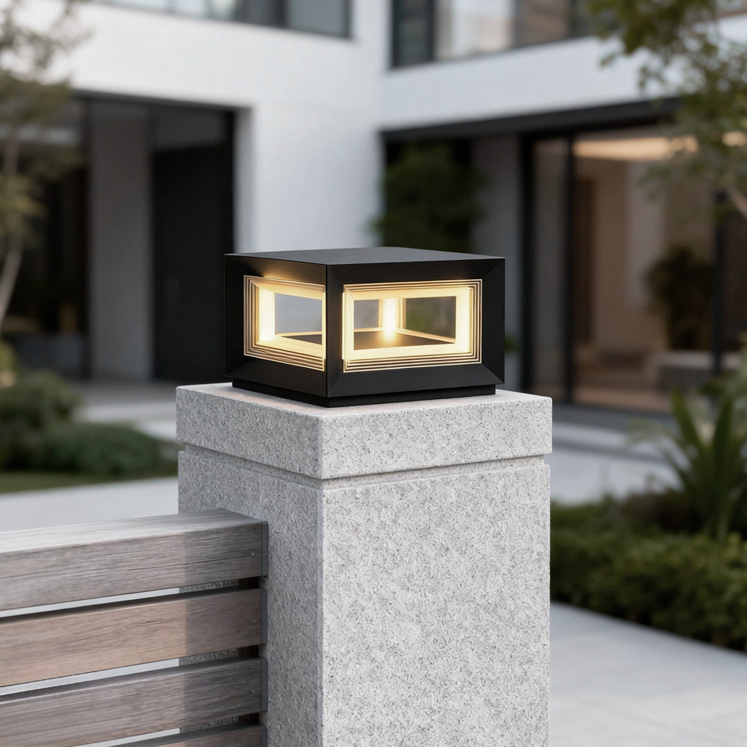 Square Pillar Lights Modern Creative Cube LED Solar Fence Post Light
