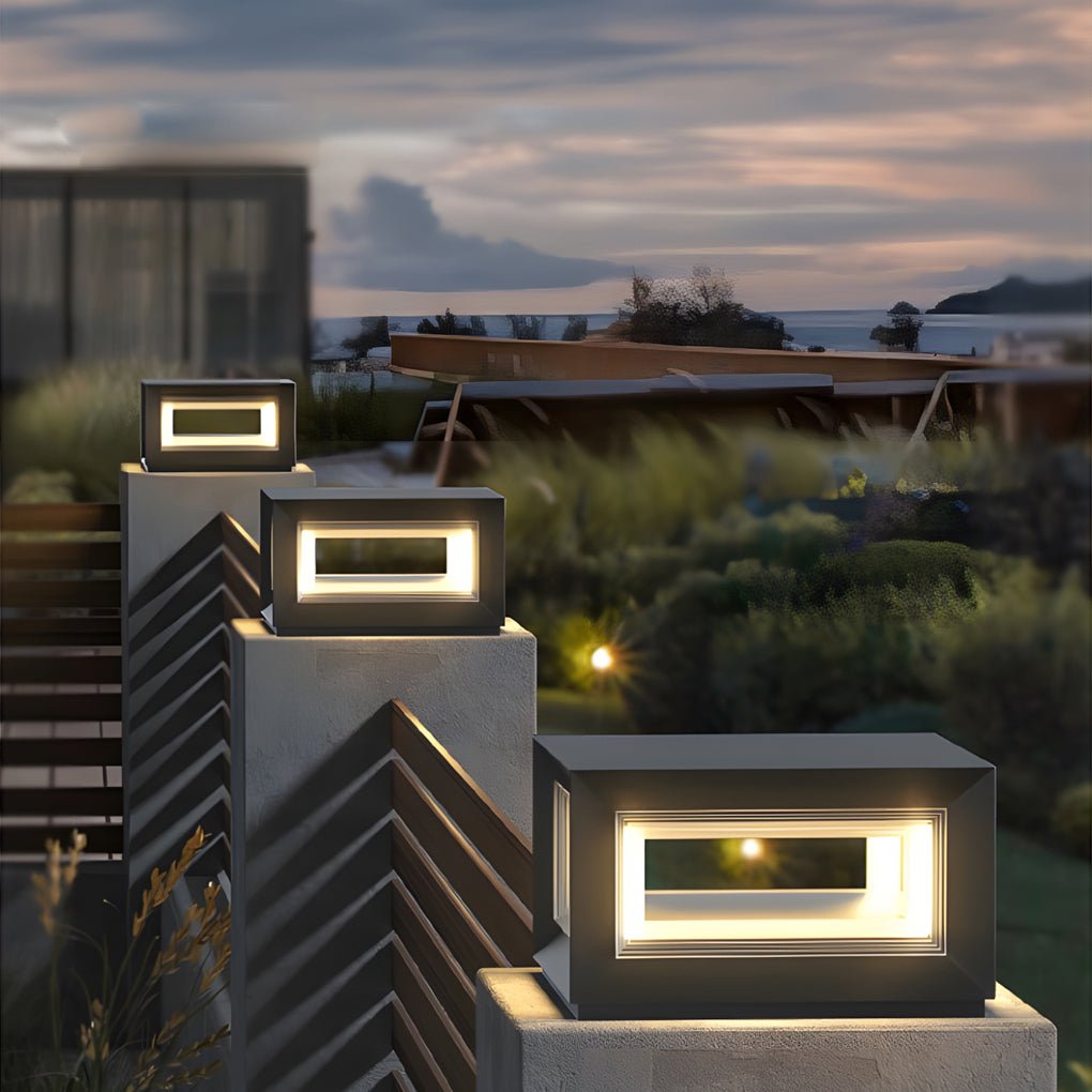 Square Pillar Lights Modern Creative Cube LED Solar Fence Post Light