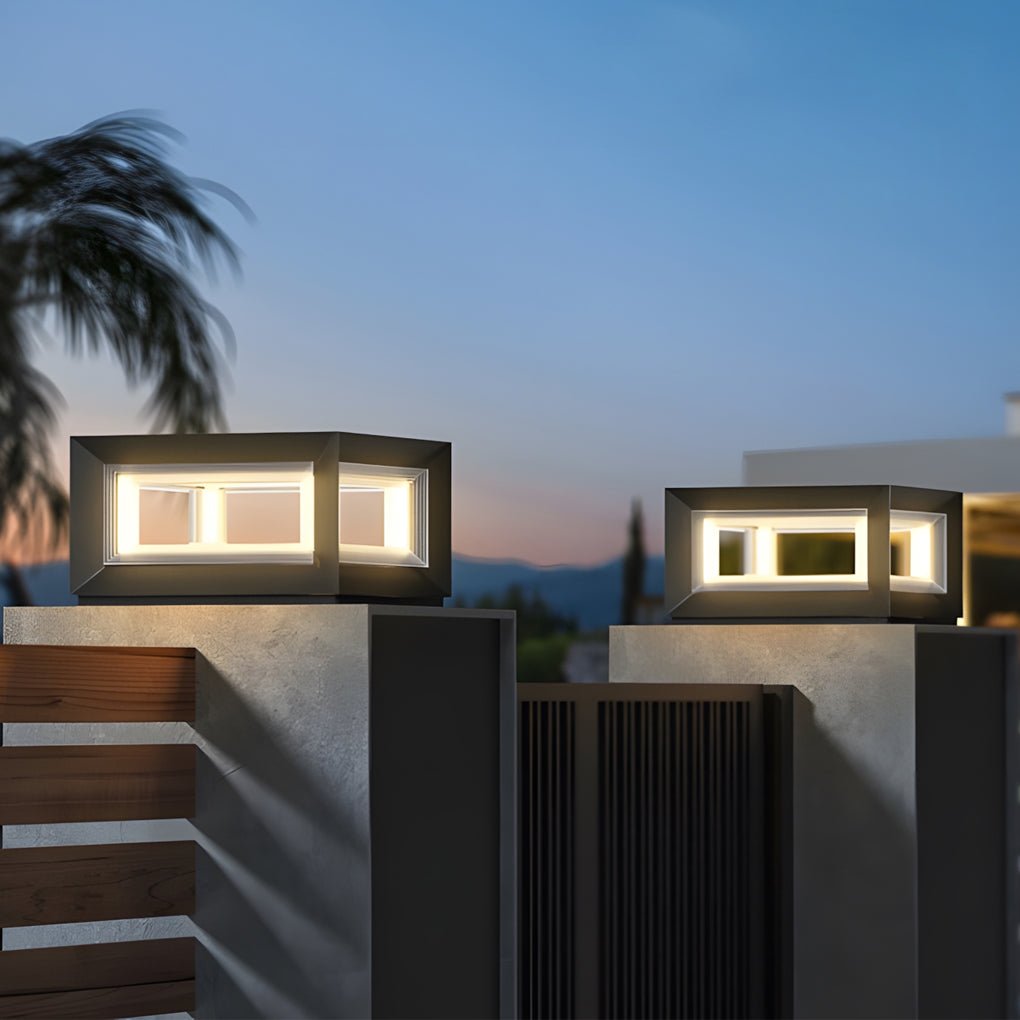 Square Pillar Lights Modern Creative Cube LED Solar Fence Post Light