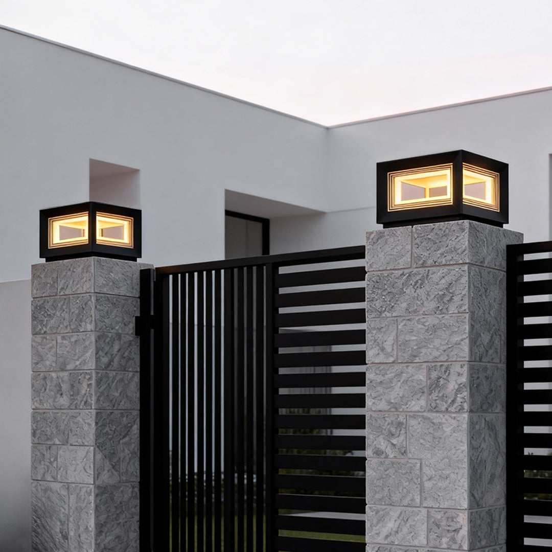 Square Pillar Lights Modern Creative Cube LED Solar Fence Post Light