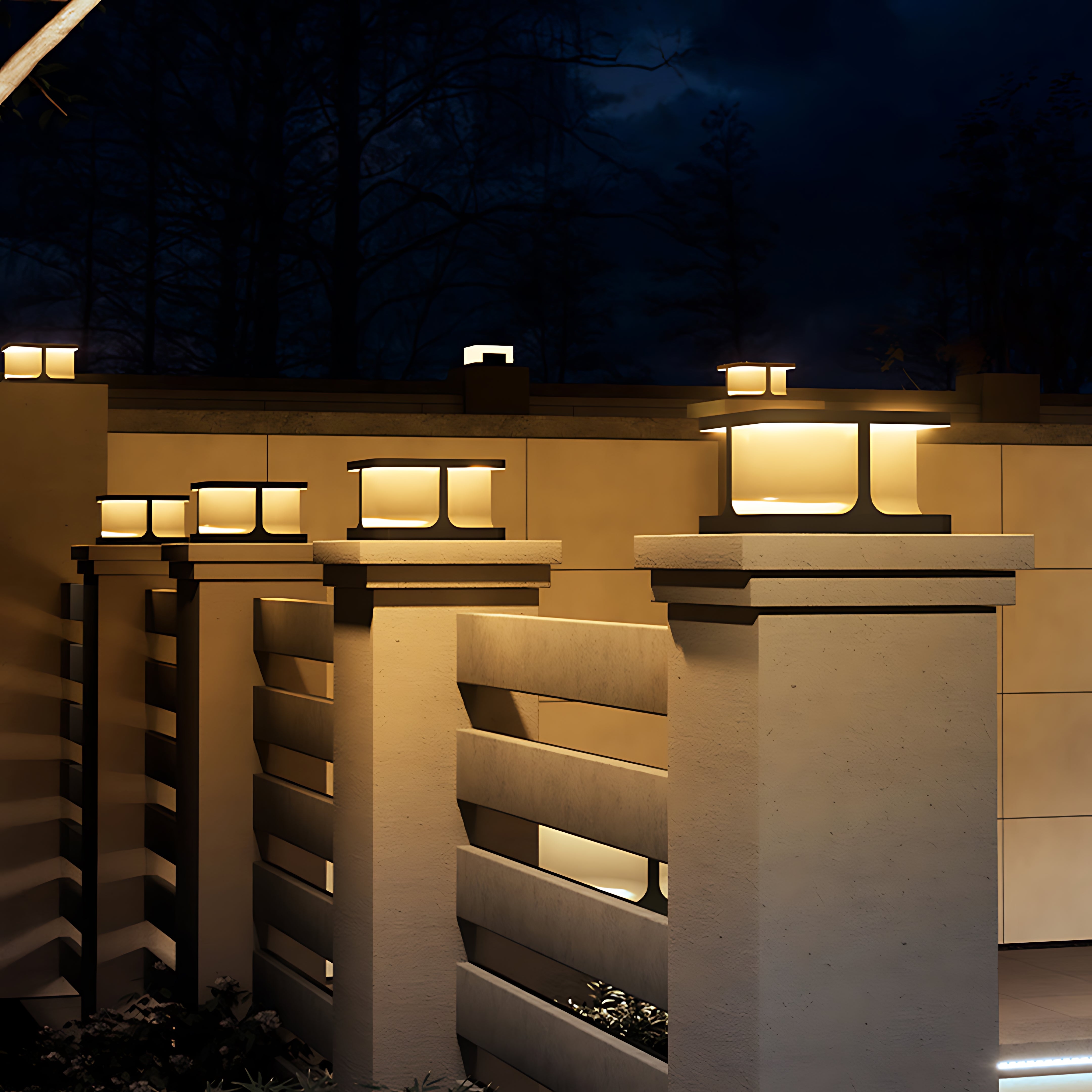Modern Square Pillar Lights Waterproof Stainless Steel Courtyard