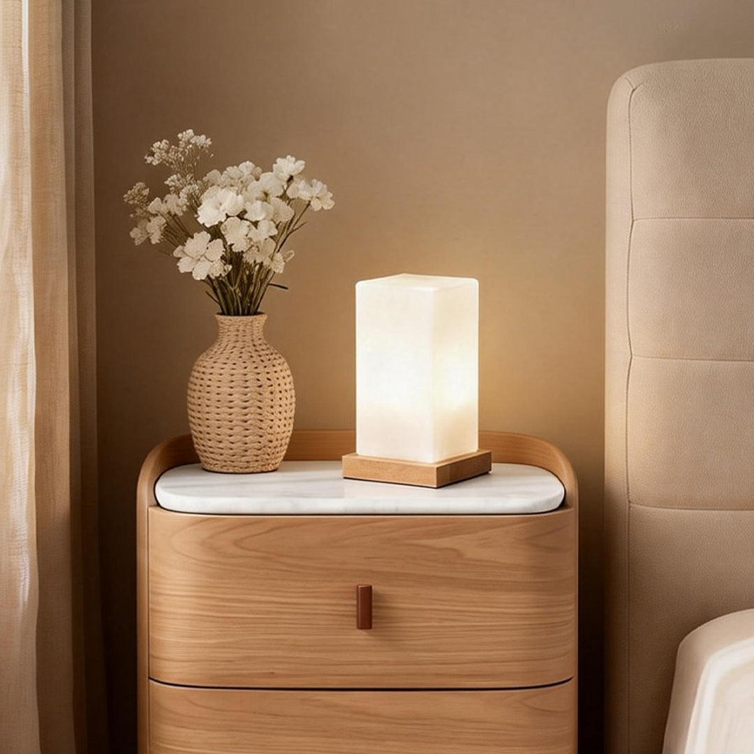Square Table Light Wooden Cube Battery-Powered LED Lamp