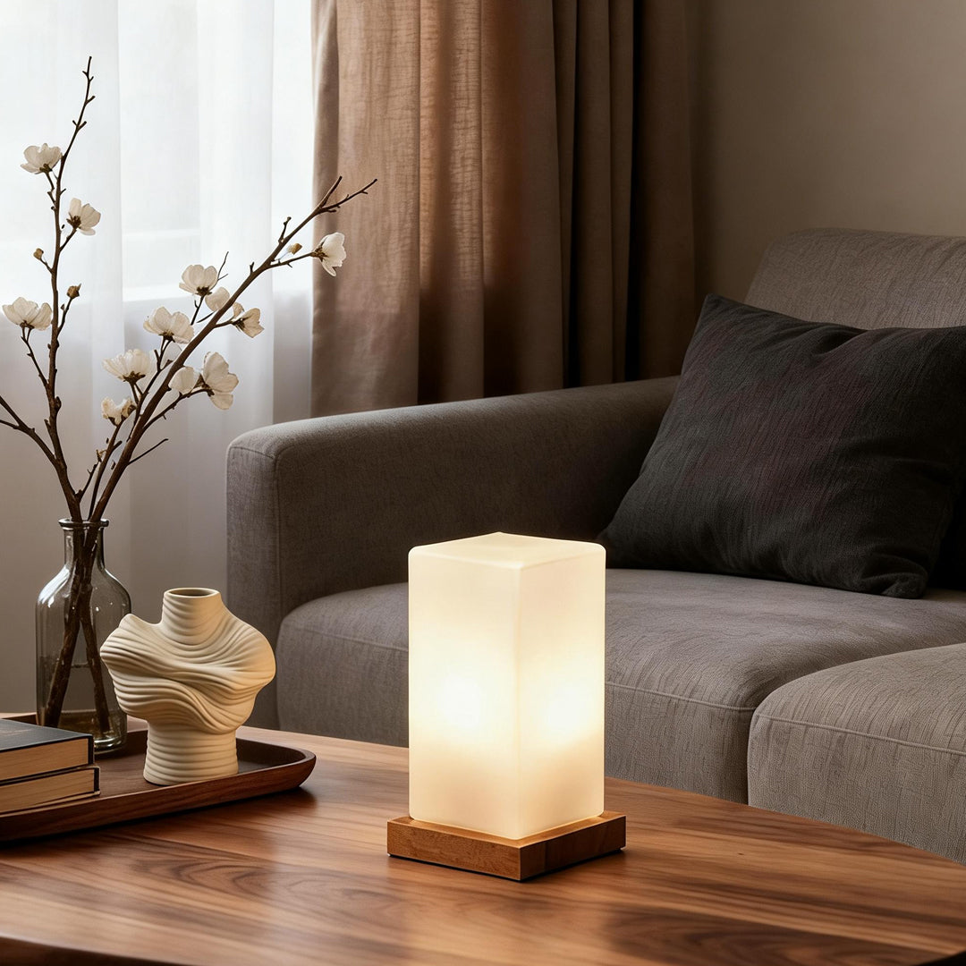 Square Table Light Wooden Cube Battery-Powered LED Lamp