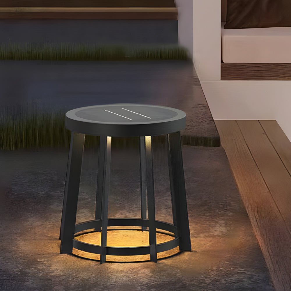 Stainless Steel Round Stool Solar Light Dual-Purpose Outdoor LED Fixture