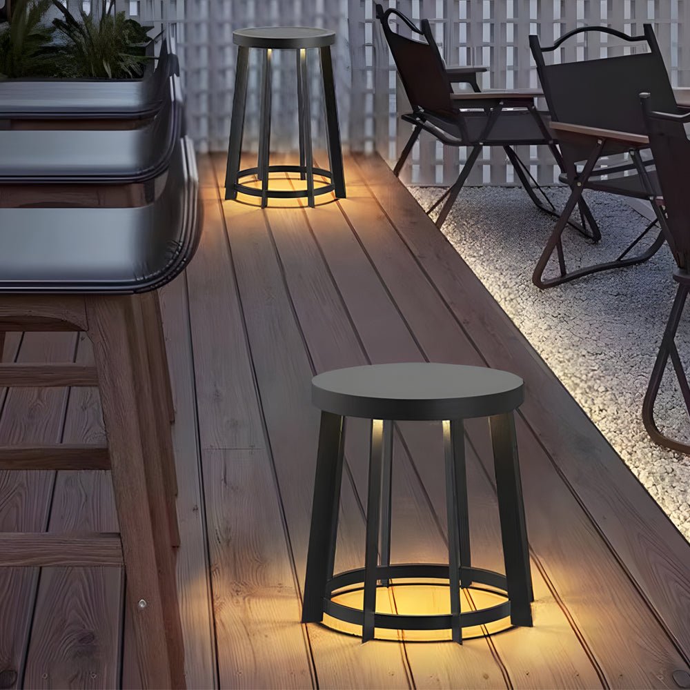 Stainless Steel Round Stool Solar Light Dual-Purpose Outdoor LED Fixture