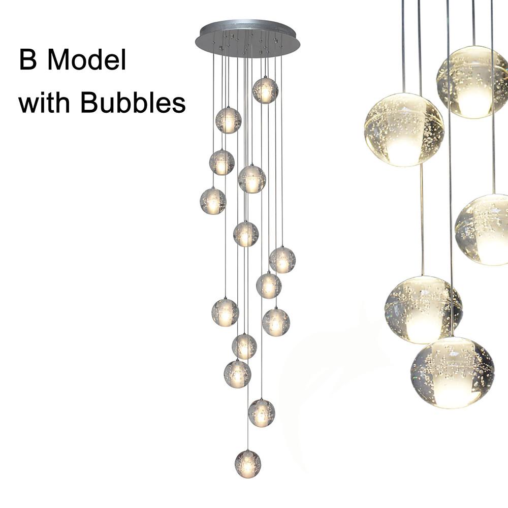 Staircase Hanging Chandelier Modern Crystal Round Ball Light
