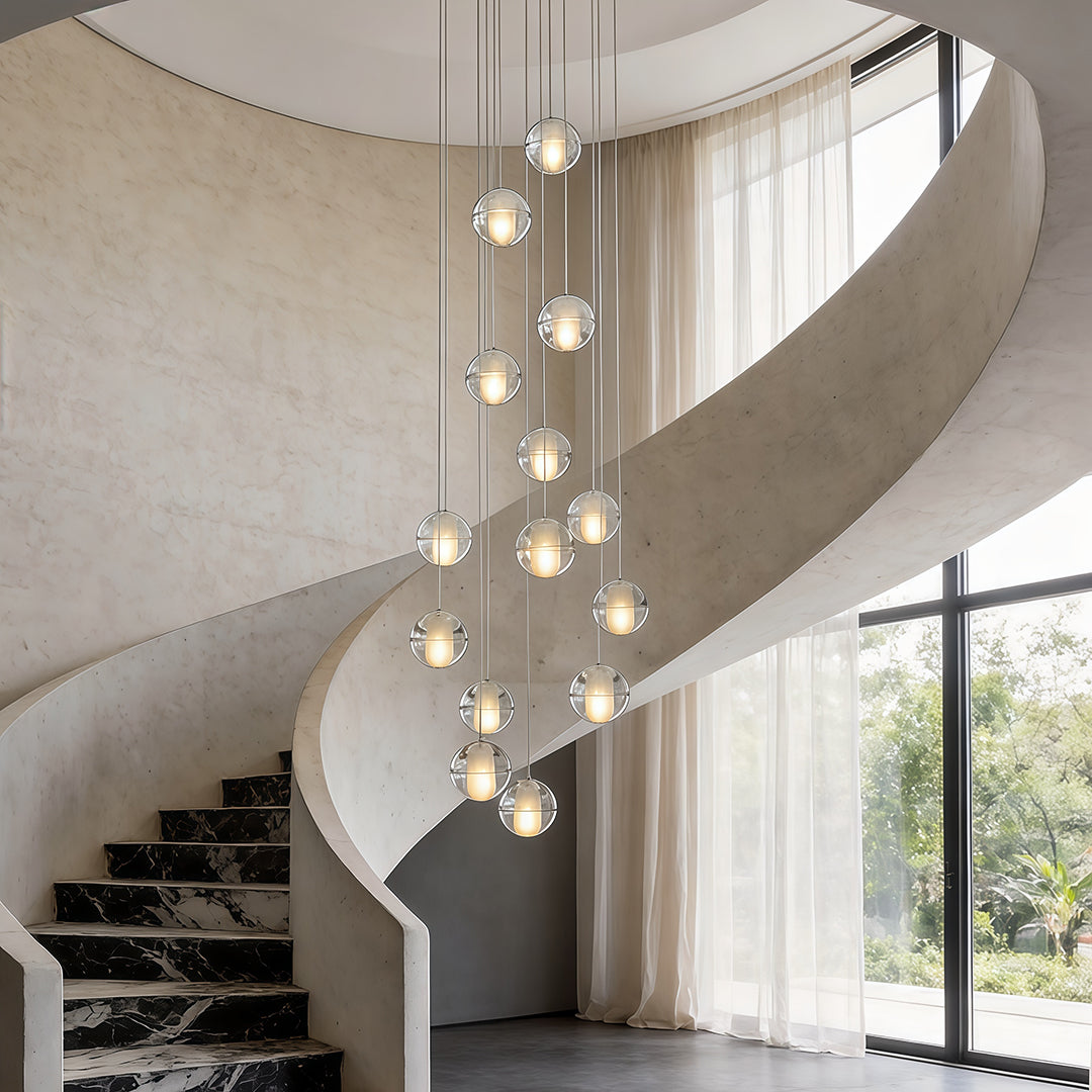 Staircase Hanging Chandelier Modern Crystal Round Ball Light