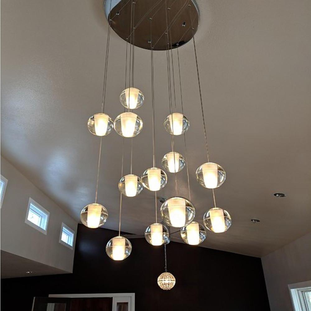 Staircase Hanging Chandelier Modern Crystal Round Ball Light