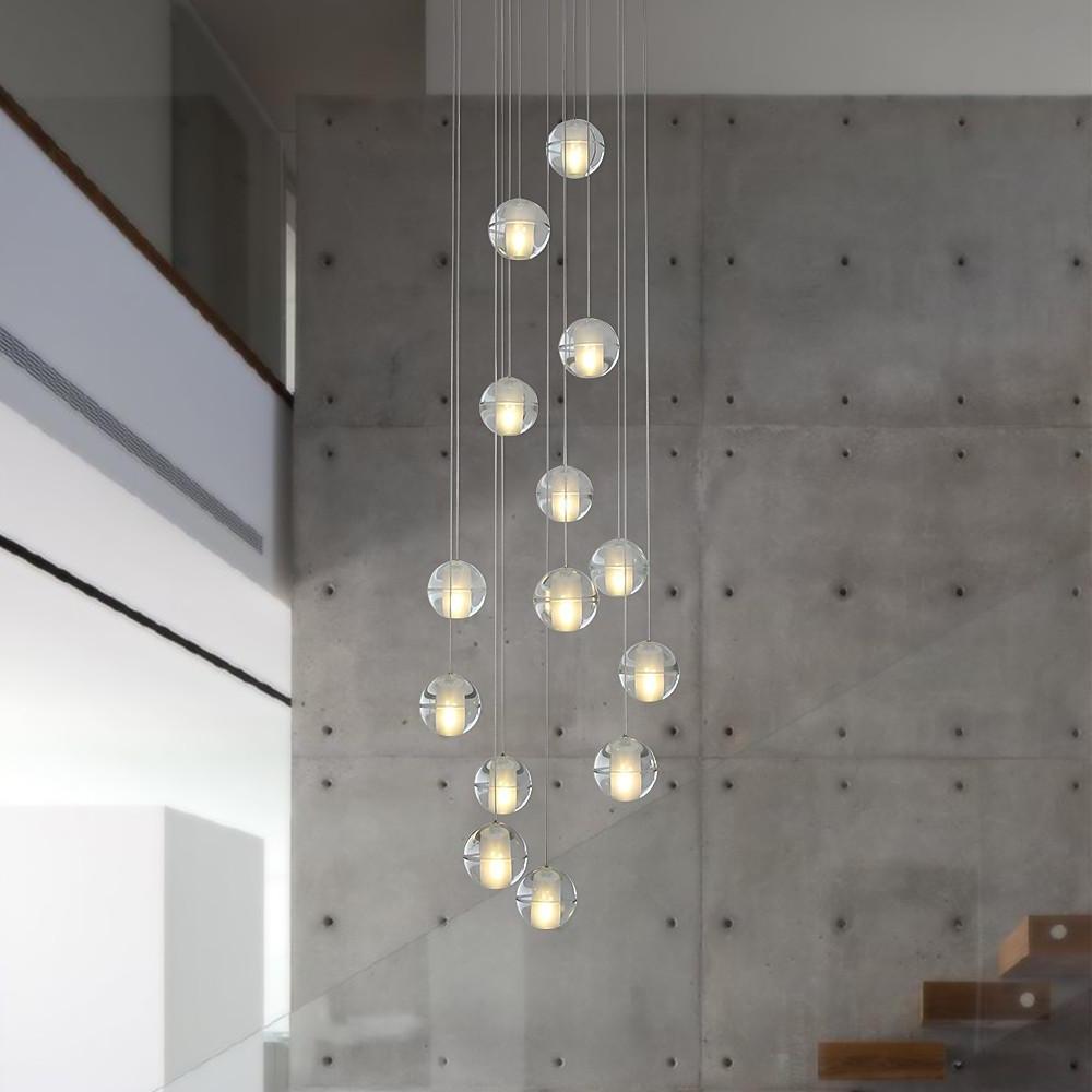 Staircase Hanging Chandelier Modern Crystal Round Ball Light