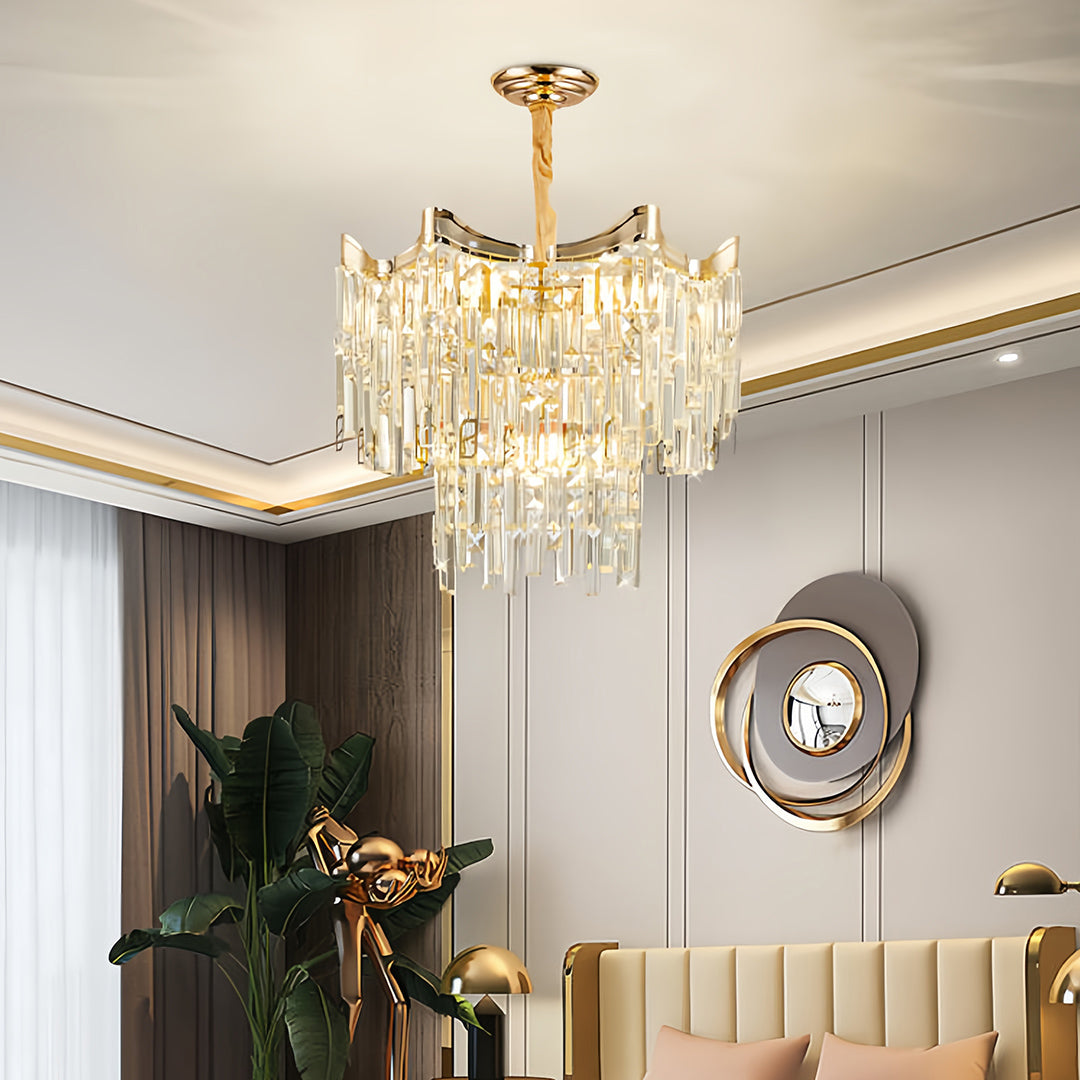 Tiered Glass Chandelier Luxury Modern Gold Waterfall Ceiling Light