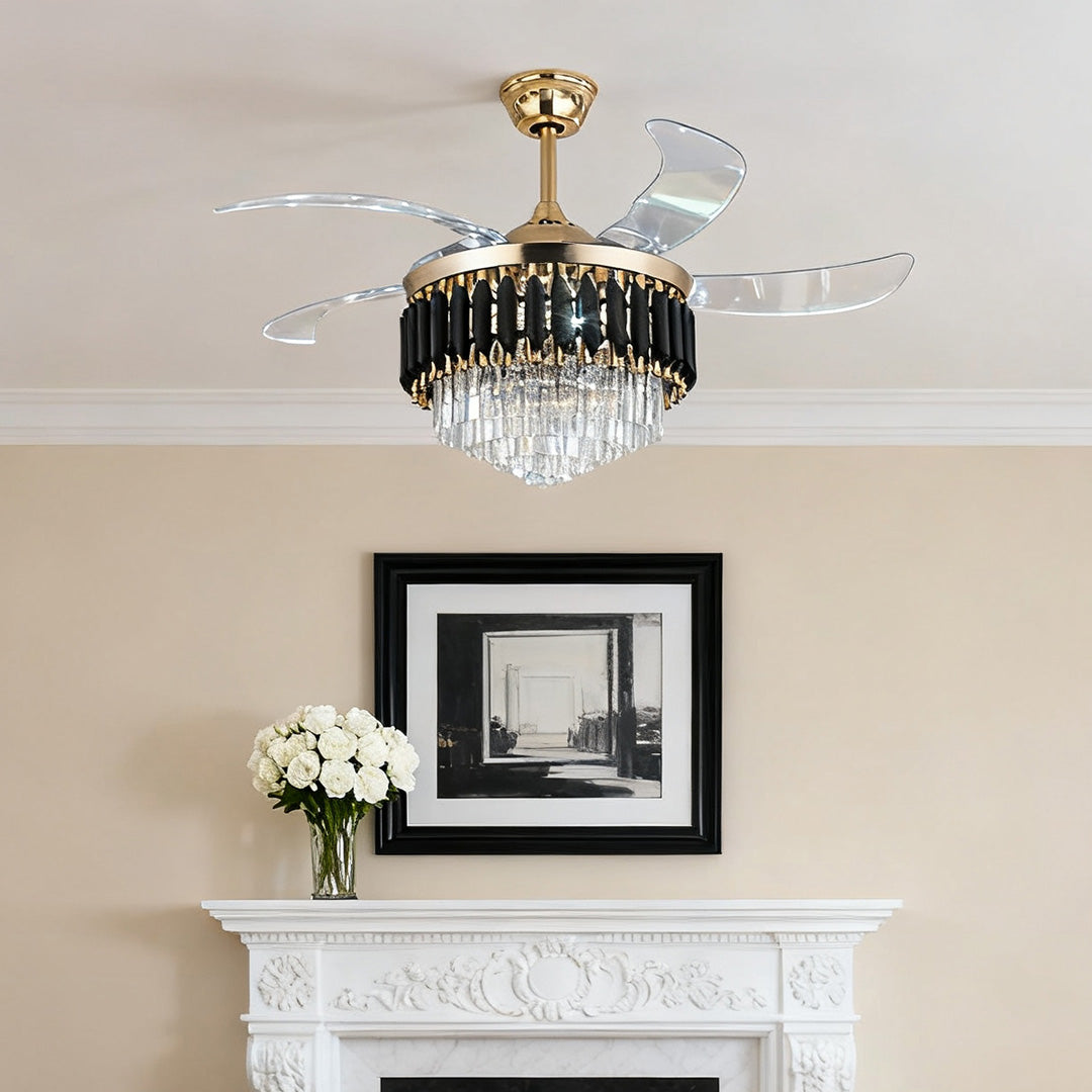Black Ceiling Fans with Light Luxury Fan Transparent PC Blade Iron