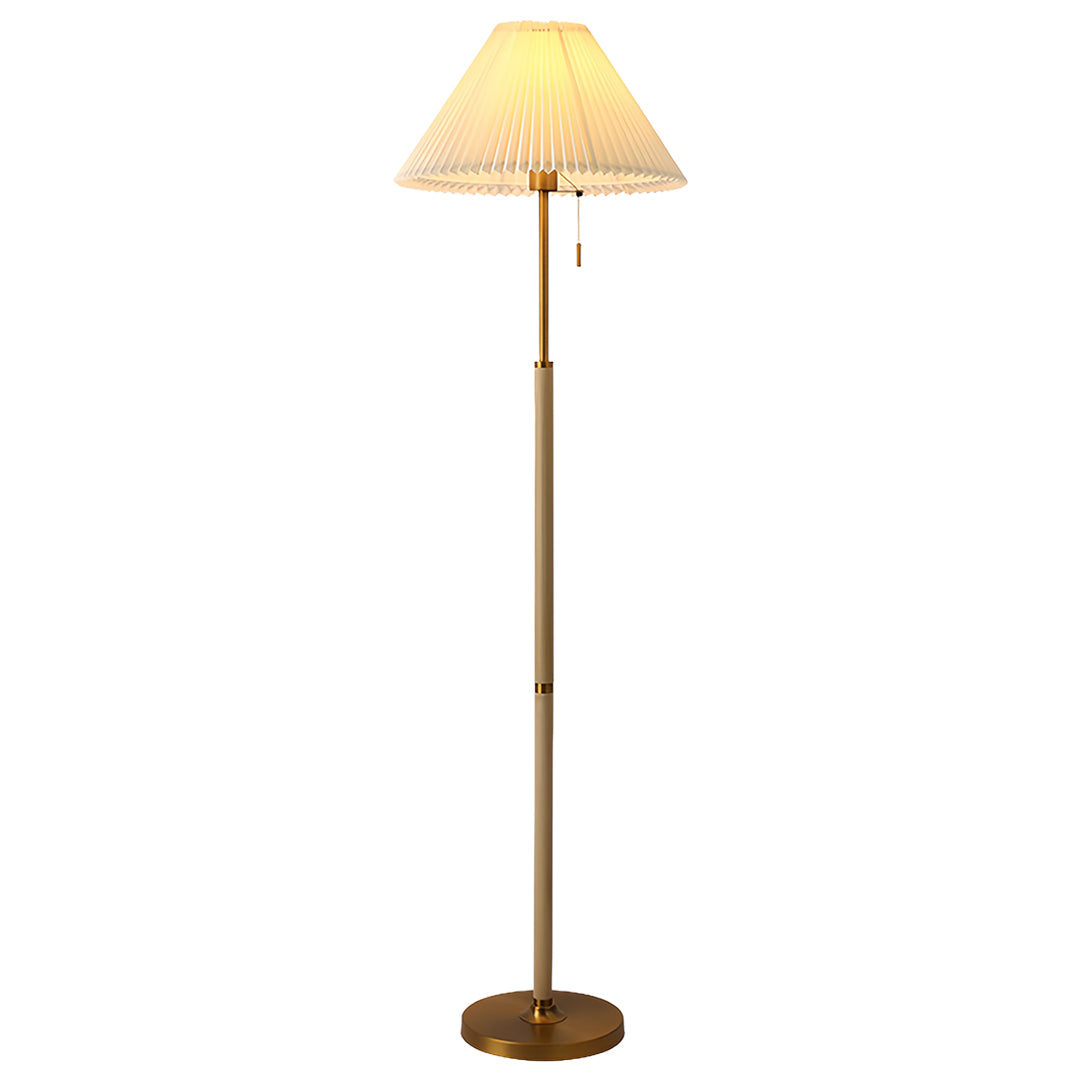 Floor Wood Lamp Pleated Fabric Shade Standing Lamp